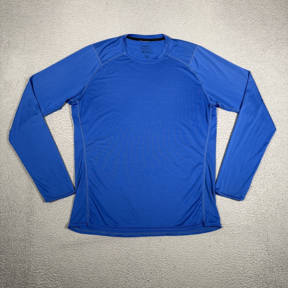 Patagonia Shirt Mens Large Blue Performance Baselayer Outdoor Hiking Preppy Logo